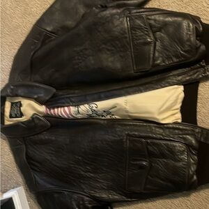 Avirex Dark Brown Leather Bomber Jacket